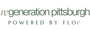A text-based graphic reading 'regeneration pittsburgh' in dark green script with 'POWERED BY FLOE' below on a light gray background.